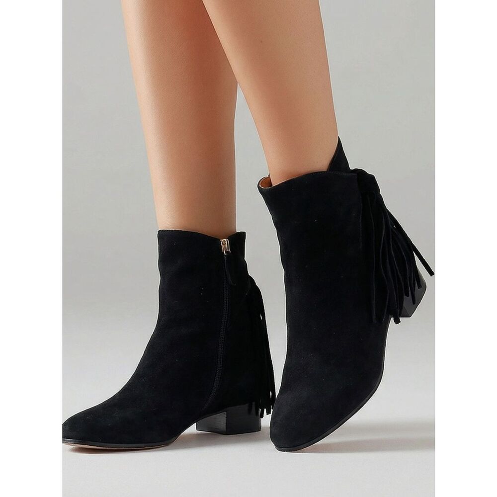 CHLOE | Black Suede Ankle Boots with Fringe Women’s Size 38.5